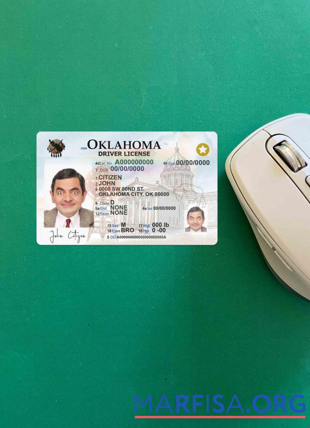 Printable USA Oklahoma driving license template in PSD format, fully editable (2020 – present) photolook FRONT